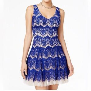 Royal Blue Lace Fit & Flare Mini Dress, Graduation Dress, Wedding Guest Dress